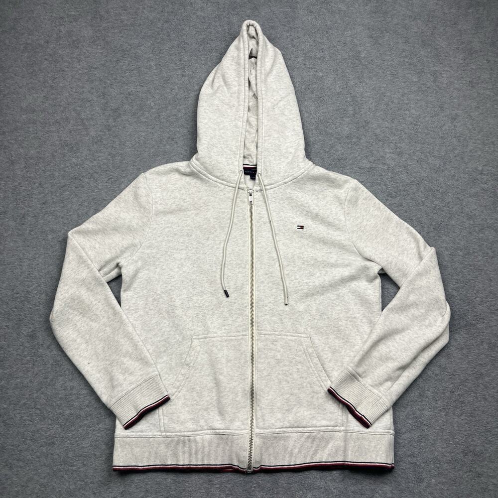 Tommy Hilfiger Women's Hooded Sweatshirt Heather Gray Long Sleeve Full Zip Small